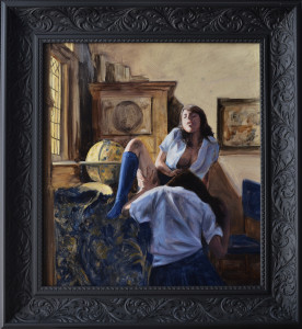 César Córdova. Lección de Geografía. 2015. 50 x 45 cm. Óleo sobre tela.